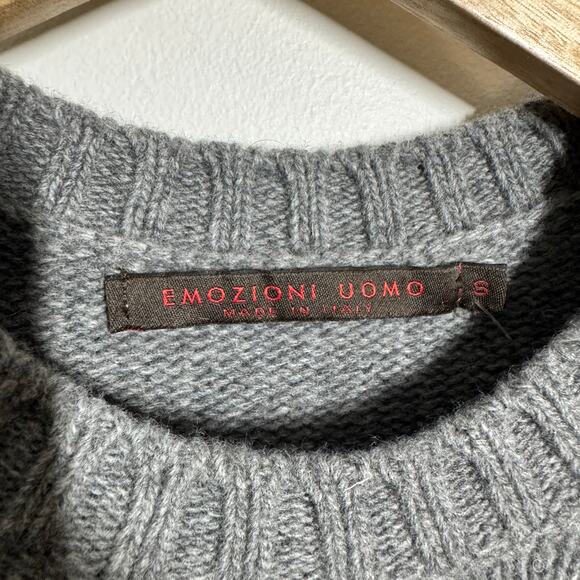 EMOZIONI UOMO Italian Wool Blend 90s Sweater Men S Block Gray Crew Neck Preppy - Picture 7 of 7